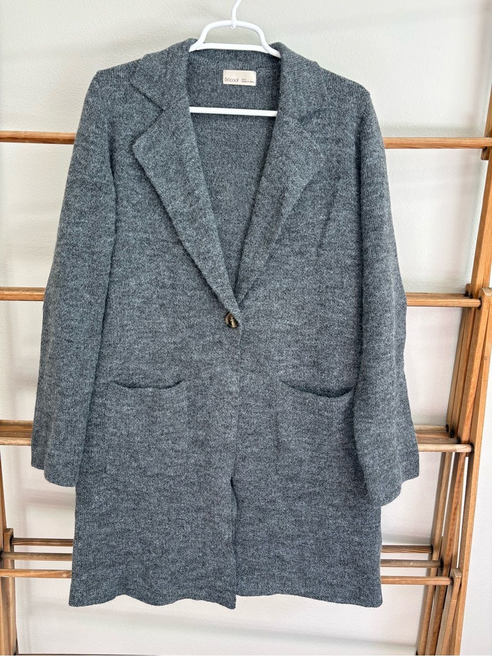 Be Cool Ultra Soft Button Coatigan - Charcoal Grey Knit - Size Small